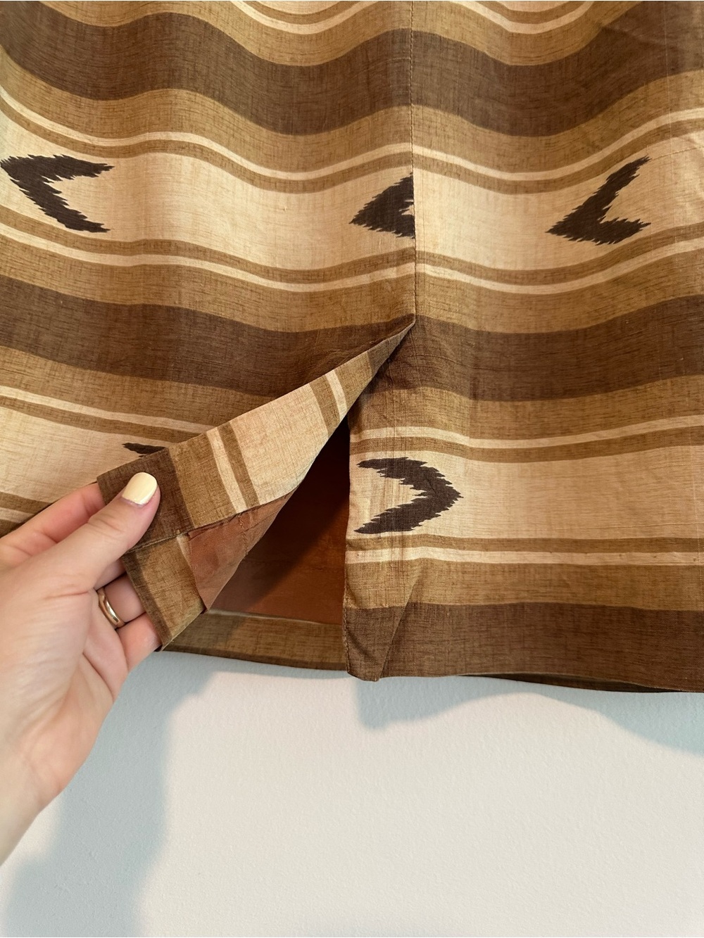 Cowgirl Vintage Brown and Cream 100% Silk Western A-Line Skirt - Picture 3 of 7